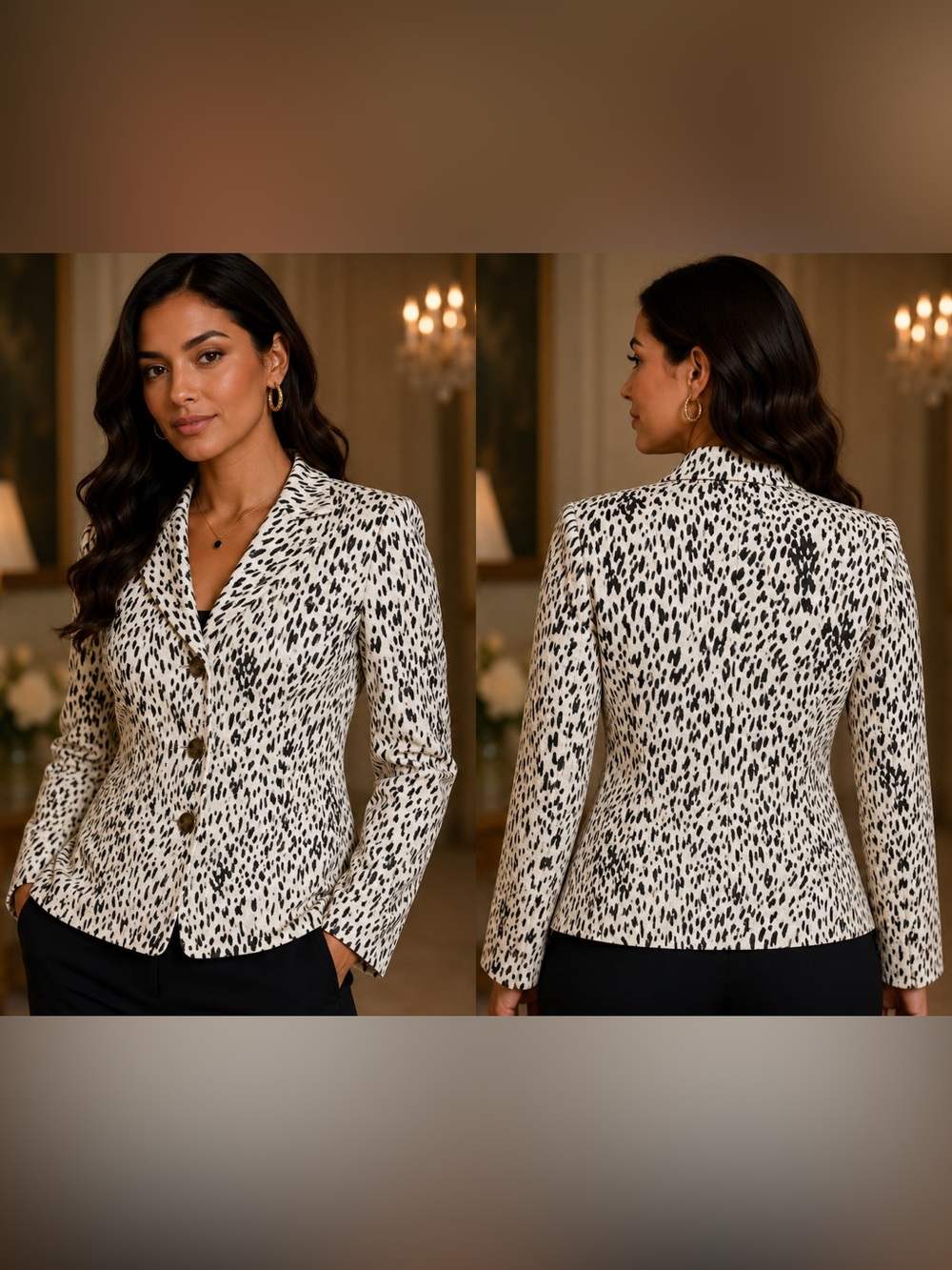 Lafayette 148 New York Black & White Dalmatian-Print Tailored Blazer